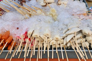 Canvas Print - meatballs on ice at street food