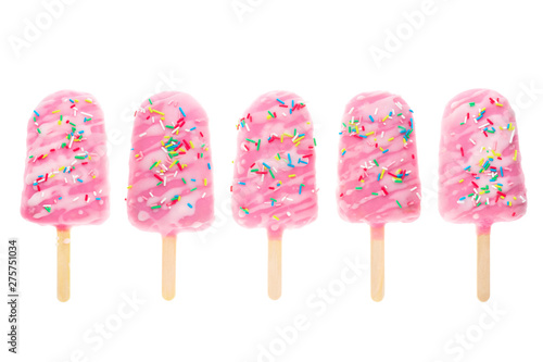 set of popsicle with sprinkles and icing isolated on white background