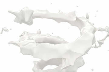 Sticker - Purity splashing milk with creative shapes, 3d rendering.