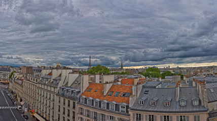 Fototapete - Superb Panorama of Paris center and roofs under an amazing sky