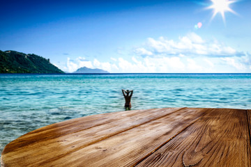 desk of free space for your decoration and beach landscape 