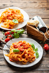 pasta fettuccine with tomato and basil