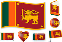 Sri Lanka Flag Wave, Book, Circle, Pin, Button, Heart And Sticker.