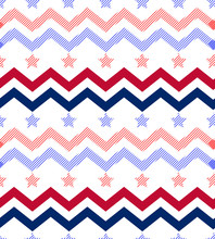Red White Blue Chevron Seamless Pattern With Stars