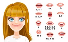 Cute Blond Girl Talking Mouth Animation. Female Character Speak Mouths Expressions