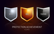 A set of Silver, Gold and Platinum shield. Protection achievement Icons design. Vector illustration