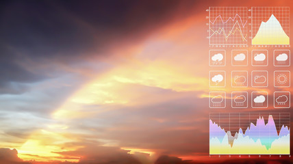 Wall Mural - weather forecast symbol data presentation with graph and char of dramatic atmosphere panorama view o