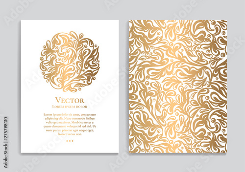Cuadros en Lienzo White vector greeting card with golden luxury ornament template