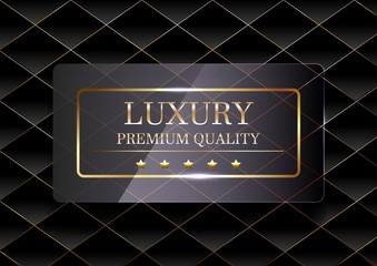 Canvas Print - Premium black label with golden frame on black geometric background. Dark luxury logo template. Vector illustration