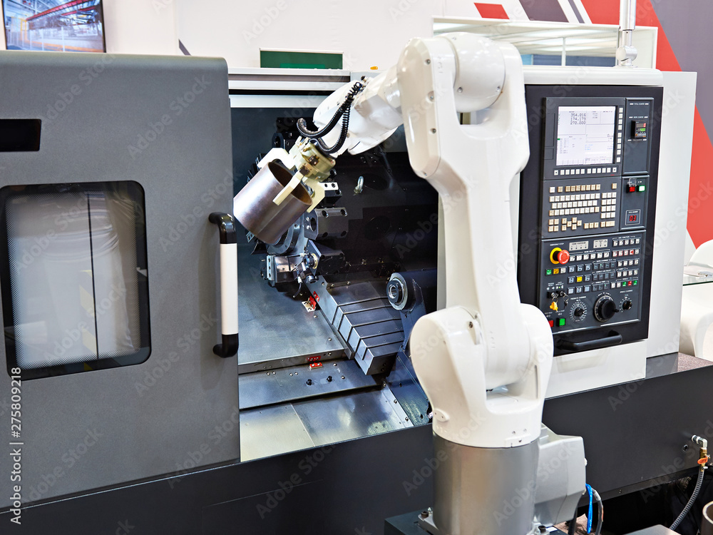 Robotic arm and cnc lathe machine