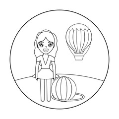 Sticker - woman circus with balloon air hot in frame circular