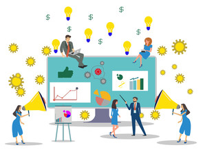 Wall Mural - vector of business people building a successful business project online