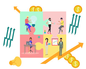 Wall Mural - vector of business people, corporate team connecting puzzle elements.