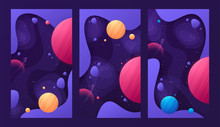 Set Of Colorful Cover Designs On The Topic Of Outer Space. Vector Illustration