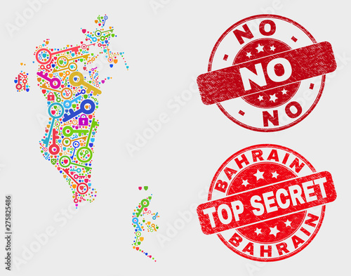 Passkey Bahrain Map And Stamps Red Round Top Secret And No Grunge Stamps Bright Bahrain Map Mosaic Of Different Safety Symbols Vector Combination For Guard Purposes Buy This Stock Vector And