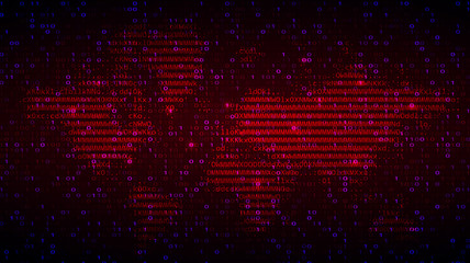 Digital Binary Code on Dark Red BG with Map