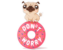 Pug And Donut In Kawaii Style