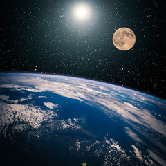 Canvas Print - moon and earth, view from space. the elements of this image furnished by nasa.