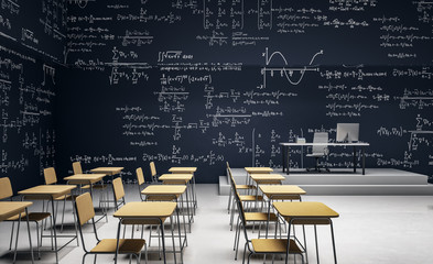 Black classroom with math formulas