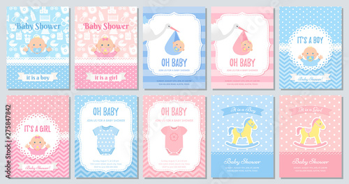 Baby Shower Invite Card Vector Baby Boy Girl Template Invitation