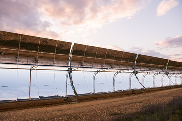 Detail of the concentrators and solar panels of the solar thermal power plant in Logrosan