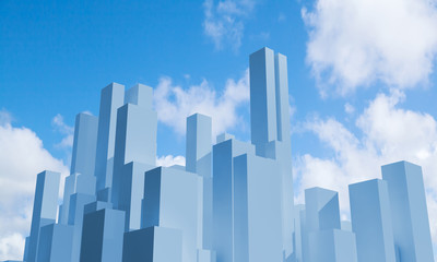 Wall Mural - Abstract city skyline under blue cloudy sky, 3d