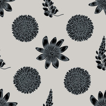 Seamless Pattern With Hand Drawn Stylized Dandelion, Ginger, Passion Flower