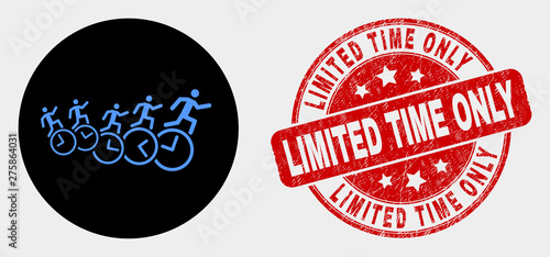 Cuadros en Lienzo Rounded people run over clocks icon and Limited Time Only stamp