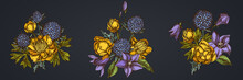 Flower Bouquet Of Bellflower, Globethistle, Globeflower