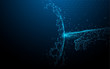 © pickup - Hand touching global network connection and data from lines, triangles and particle style design. Illustration vector