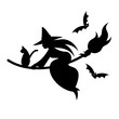 © ayusloth - Silhouette of Witch & Cat on Broom with Flying Bats