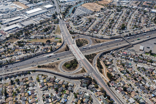 Aerial view of streets, bui...