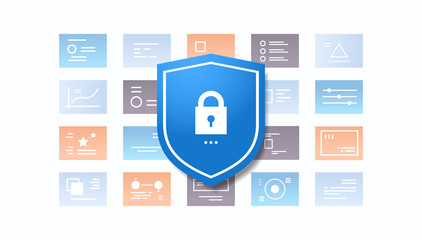 Wall Mural - shield with padlock desktop or mobile application user interface software security data protection c