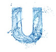 letter U made of water splash isolated on white background