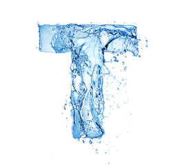 Wall Mural - letter T made of water splash isolated on white background