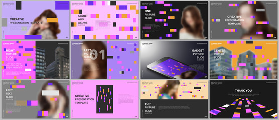 Minimal presentations design, portfolio vector templates with colorful elements, rectangles, gradient backgrounds. Multipurpose template for presentation slide, flyer leaflet, brochure cover, report.