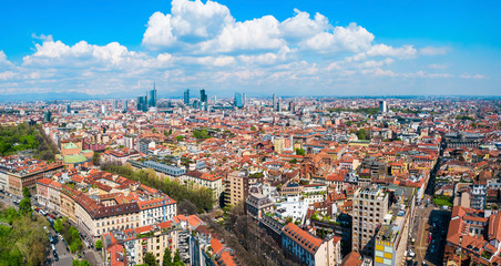 Wall Mural - Milan aerial panoramic view, Italy