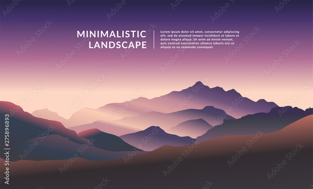 Minimalistic vector landscape background of mountains for your design. - obrazy, fototapety, plakaty 
