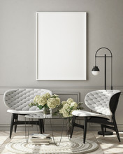 Mock Up Poster Frame In Modern Interior Background, Living Room, Scandinavian Style, 3D Render, 3D Illustration