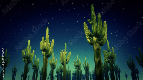 Leinwand Poster  Cactus Nighttime 3d Render