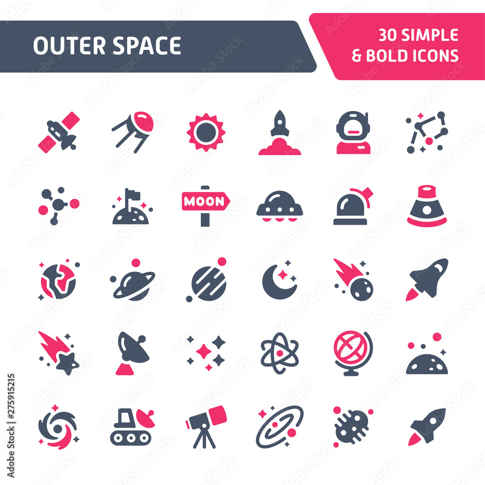 Outer Space Vector Icon Set. - obrazy, fototapety, plakaty 