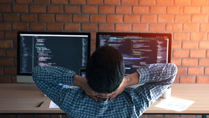 Wall Mural - software developers are relaxing from the hard work at his office.