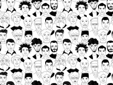 Men's Head Seamless Pattern Background Grunge Line Drawing Doodle Poster