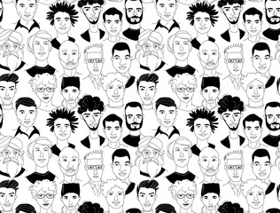 Men's head seamless pattern background grunge line drawing doodle poster