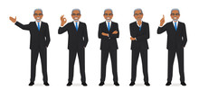 Business Man Set Different Gestures Isolated Vector Illustration
