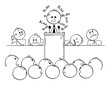 © Zdenek Sasek - Vector cartoon stick figure drawing conceptual illustration of man or politician speaking or having boring speech on podium or behind lectern and saying blah.
