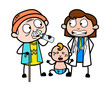 © TheToonCompany - Grandpa Drinking Baby's Milk and Baby Crying and Doctor Getting Irritate - Professional Cartoon Doctor Vector Illustration