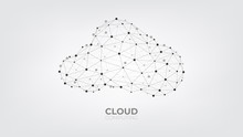 Abstract Connecting Dots And Lines With Cloud Computing Technology On White And Grey Background.