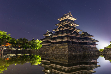 Matsumoto - May 24, 2019: Night shot of the castle of Matsumoto, Japan