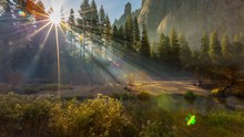 Magical Sunrise In Yosemite Forest, Timelapse.